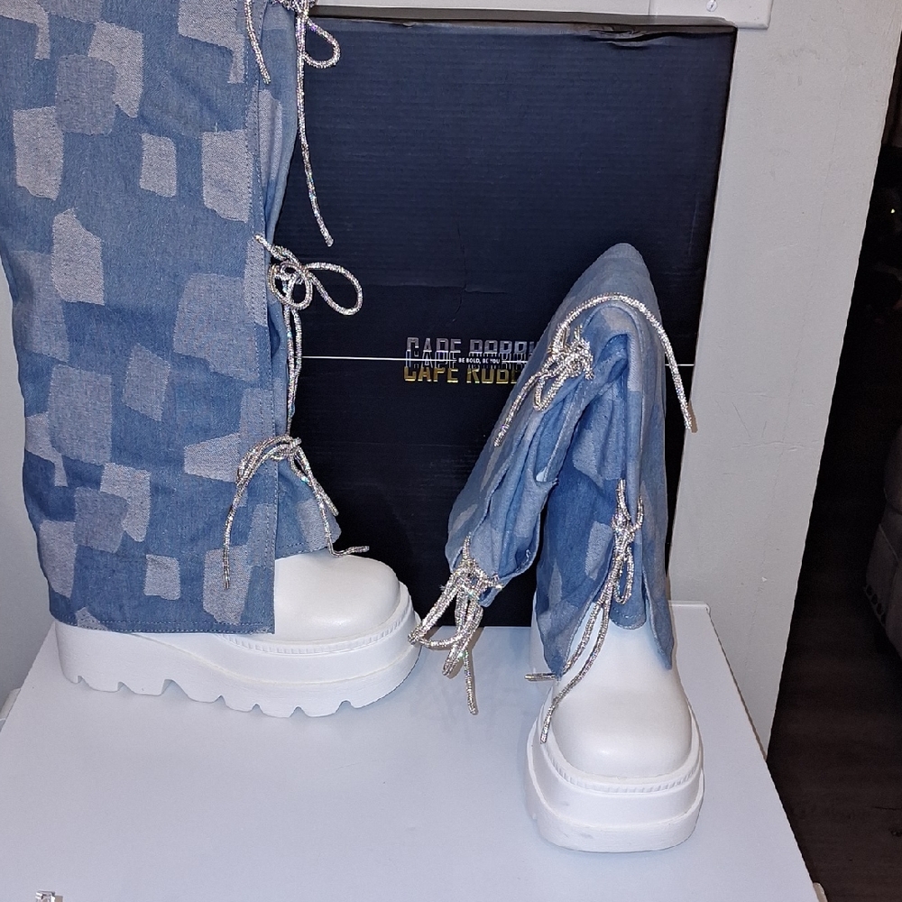 Cape Robbin Denim and White Lace Up Boots